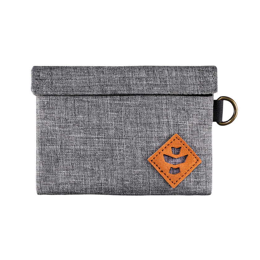 Revelry The mini Confidant Smell Proof Small Stash Bag Crosshatch Grey Front View